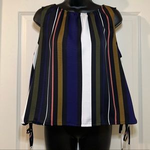 Prologue Multi-Stripe Sleeveless Blouse Top, Size M